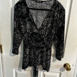Black and White 3/4 Sleeve Wrap Blouse